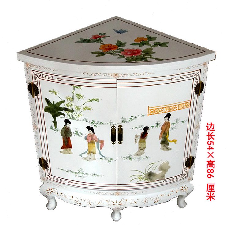 墙角骨漆艺小装饰柜 扬州新中式器实木家具家居角柜石镶嵌古典漆