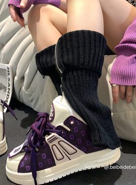 情侣同款石新款老爹鞋紫色2023魔百搭厚底板鞋刺绣面包鞋王鹤棣法