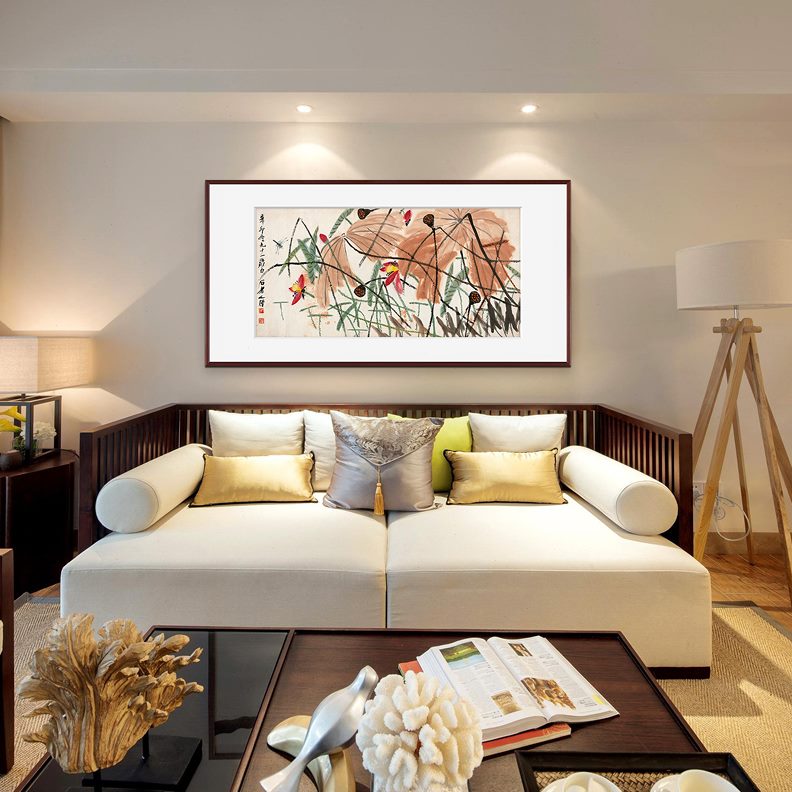 荷花水墨写意现代装饰画国画 馆藏版客厅餐厅石白画新中式蜻蜓 齐图片