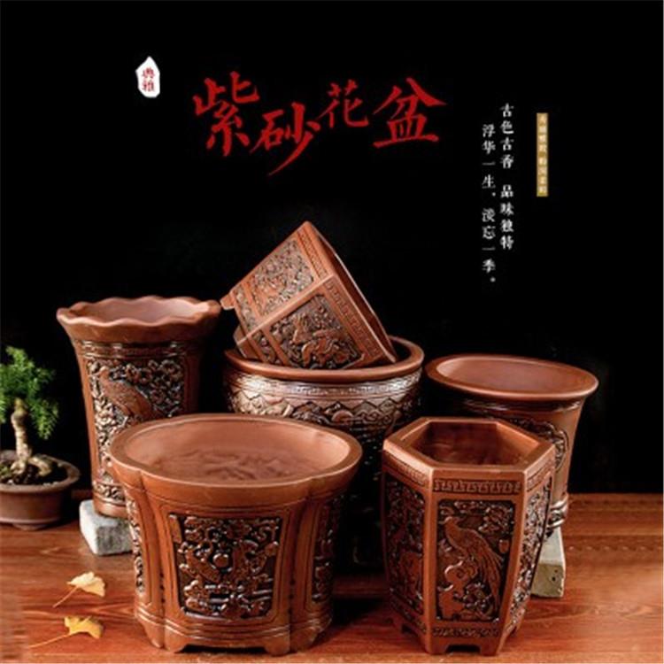 高雅紫砂花盆 宜兴菖蒲盆 中国风复古大绿植盆景盆栽花卉复古花盆