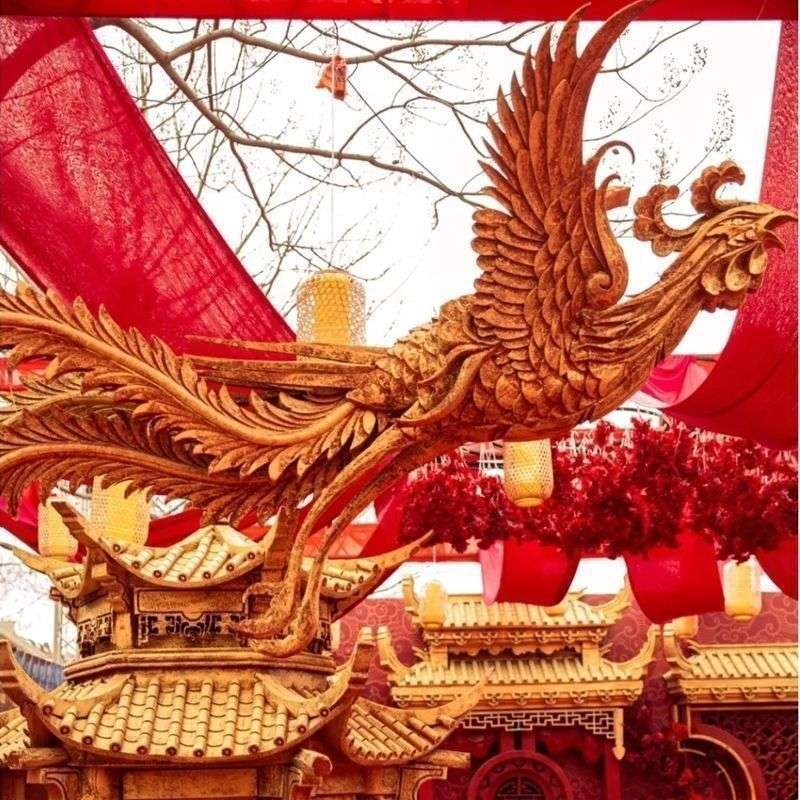 婚庆泡沫雕塑泡雕龙凤圆盘龙柱中式屋檐婚礼舞台摆件背景道具