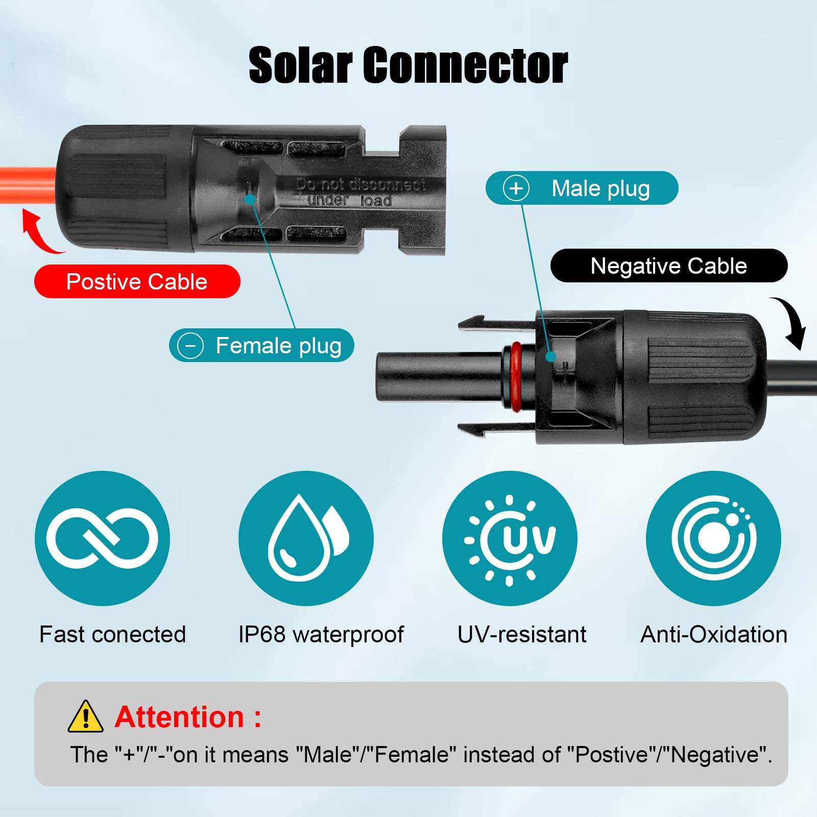 太阳能电缆延长电缆6mm2 MC4接头用于光伏太阳能系统