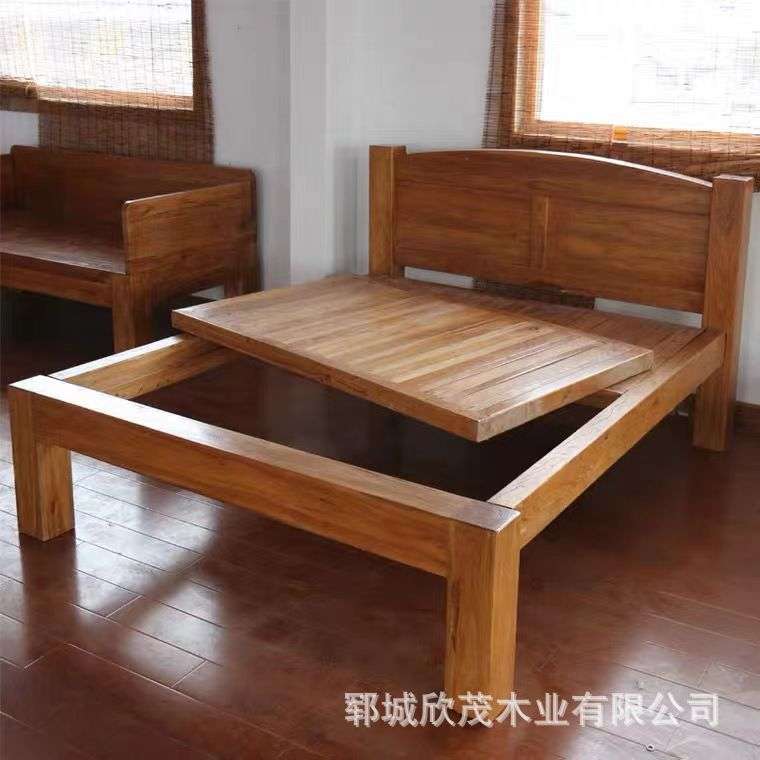 中式做旧老榆木床实木床家用简易架子床卧室大床双人床婚床仿古床