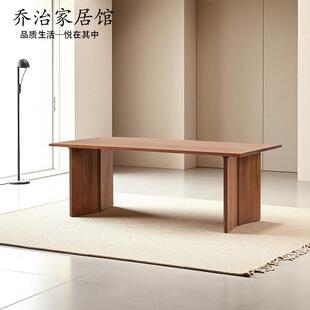 缅甸瓦城柚木餐桌意式极简长方形原木书桌中古风茶桌会议室办公桌