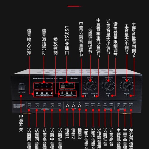 220V1800W重低音2.1声道大功率卡拉OK功放功放2+1卡拉OK会议功放