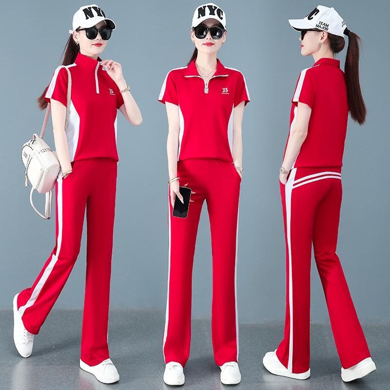 夏季新款广场舞服装女冰丝运动套装微喇裤杨丽萍健身团体队服大码