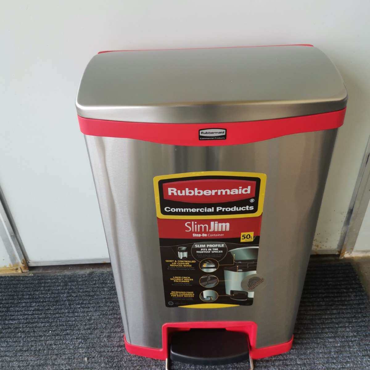 Rubbermaid乐柏美前踏式不锈钢踏板式垃圾桶50L 红色 1901995