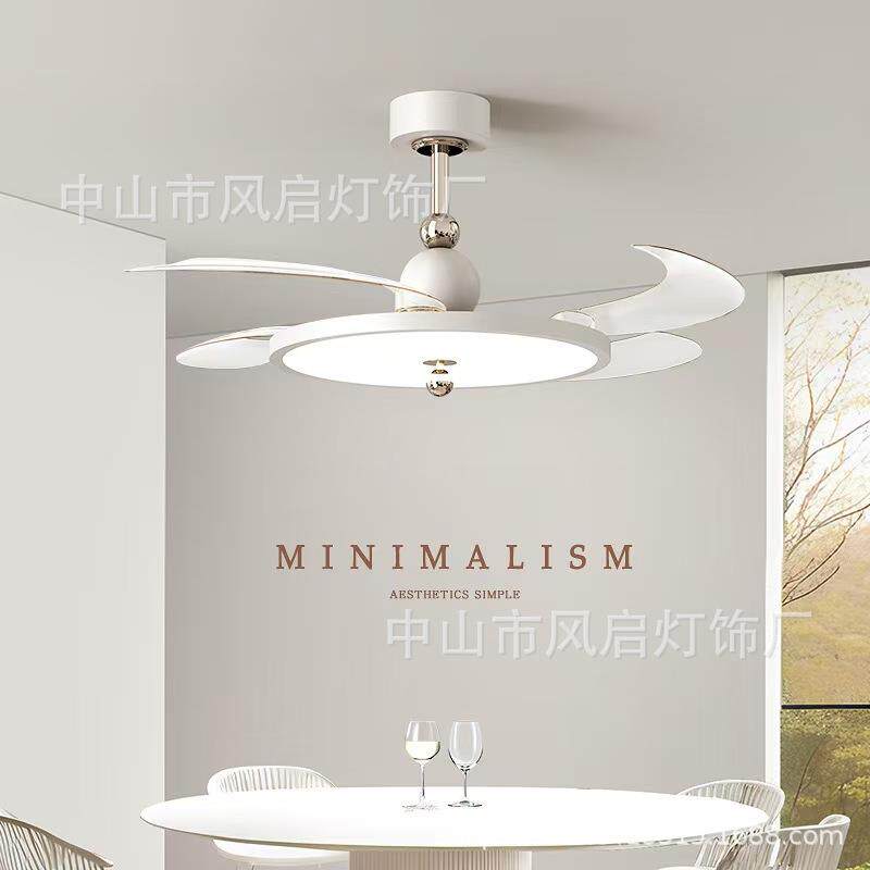 中古奶油风餐厅吊扇灯现代简约卧室隐形静音电扇灯2025新款风扇灯