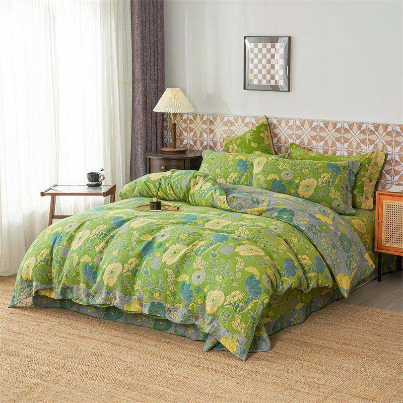 新款纯棉A类双层纱提花四件套全棉床单被套双面可用床上用品