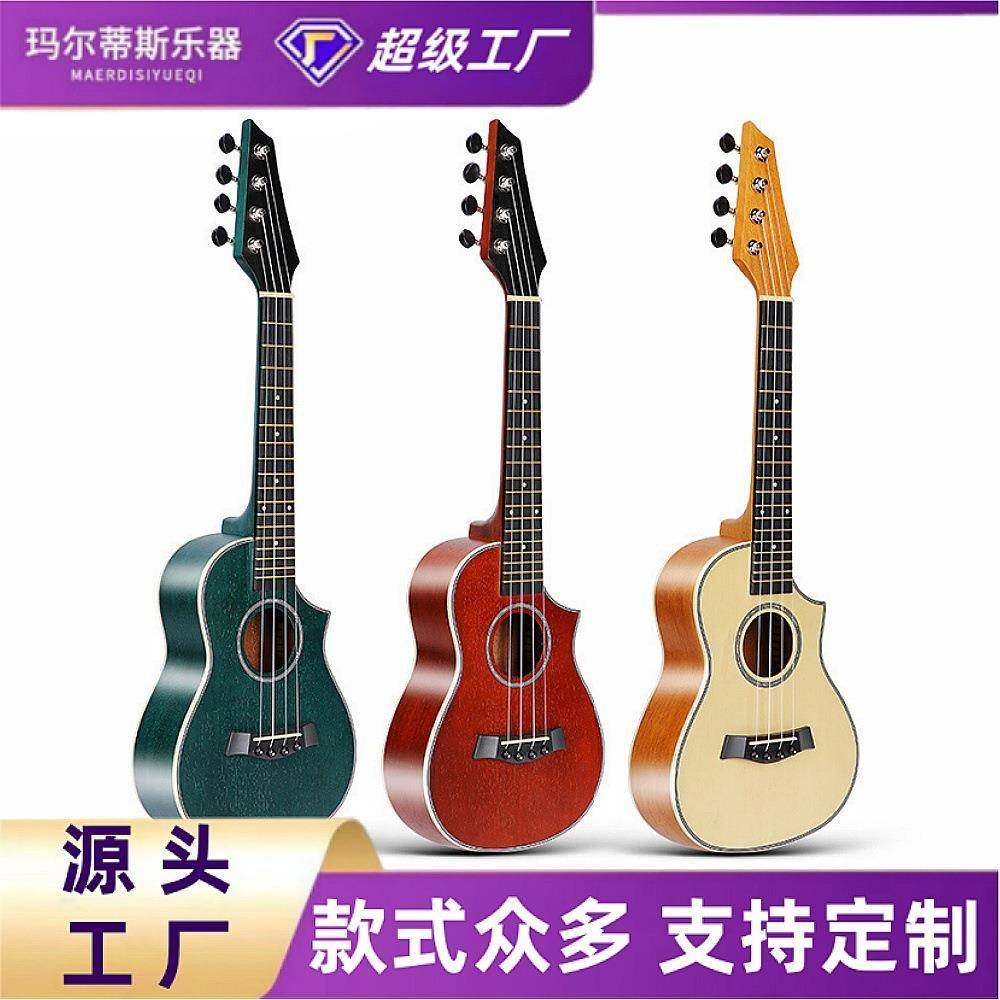 尤克里里23寸桃花芯木小四弦缺角云杉木小吉他电吉他头乐器木吉他