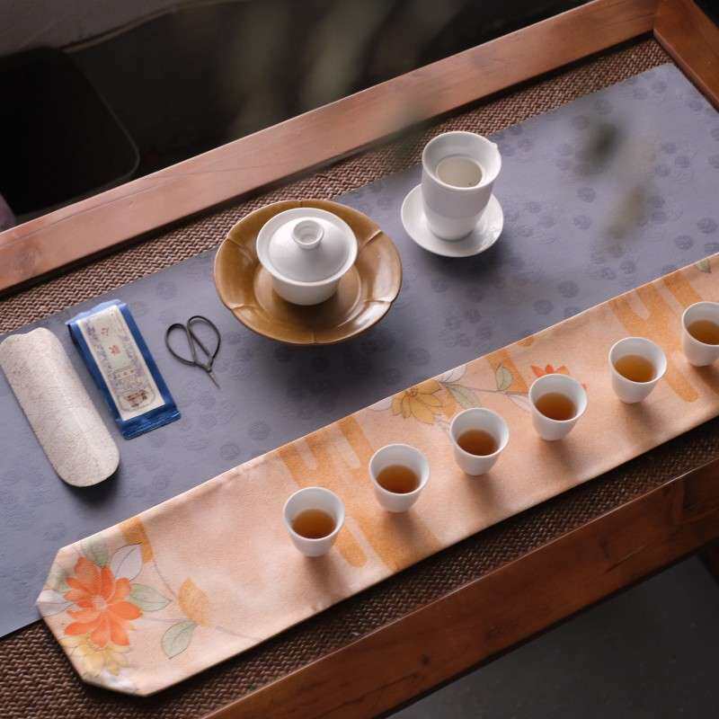 织了 | 小清新窄长装饰花纹茶桌垫 | 新中式茶席布 | 桌旗桌布茶