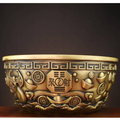杨铜记 五福聚宝盆 家居办公室铜盆摆件厂家 铜加厚聚宝盆