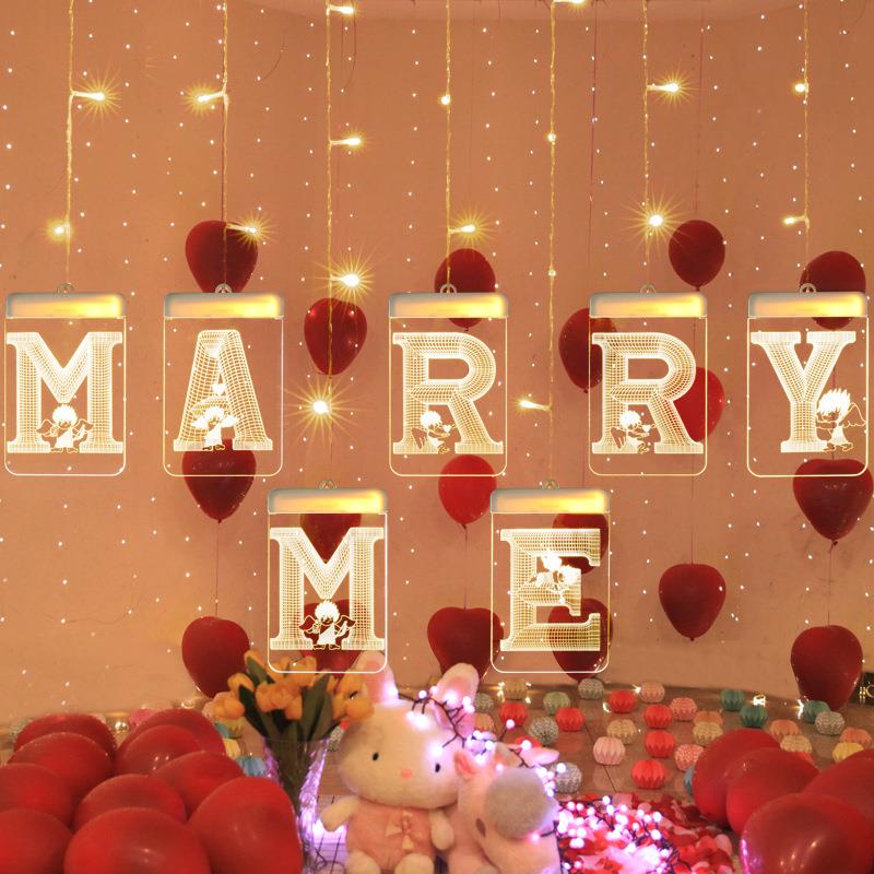 发光marry me字母冰条LED彩灯串七夕情人节求婚氛围室内装饰布置