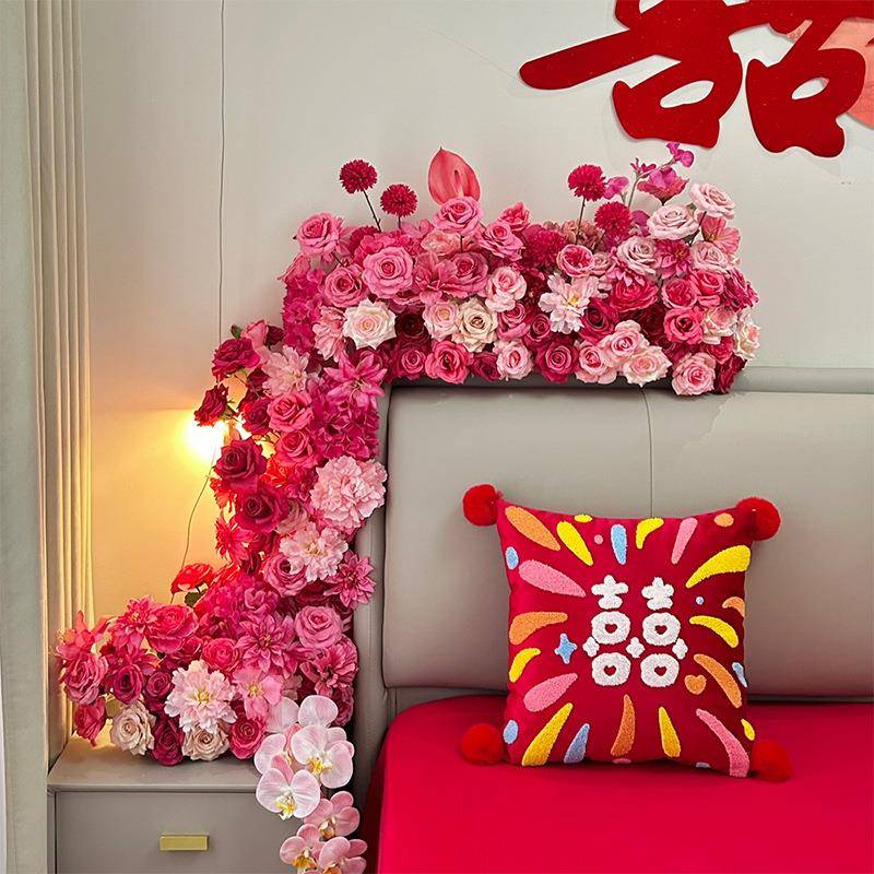 仿真花排婚房氛围感布置订婚结婚套装喜字女方卧室床头拉花装饰