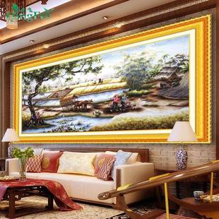 青飞越南图庄园村姑家在河边农忙季 节十字绣乡村田野越南柬埔寨