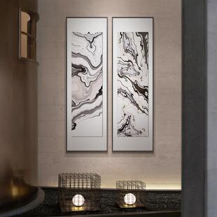 别墅高级感水墨画新中式茶室挂画竖版入户玄关装饰画客厅书房壁画