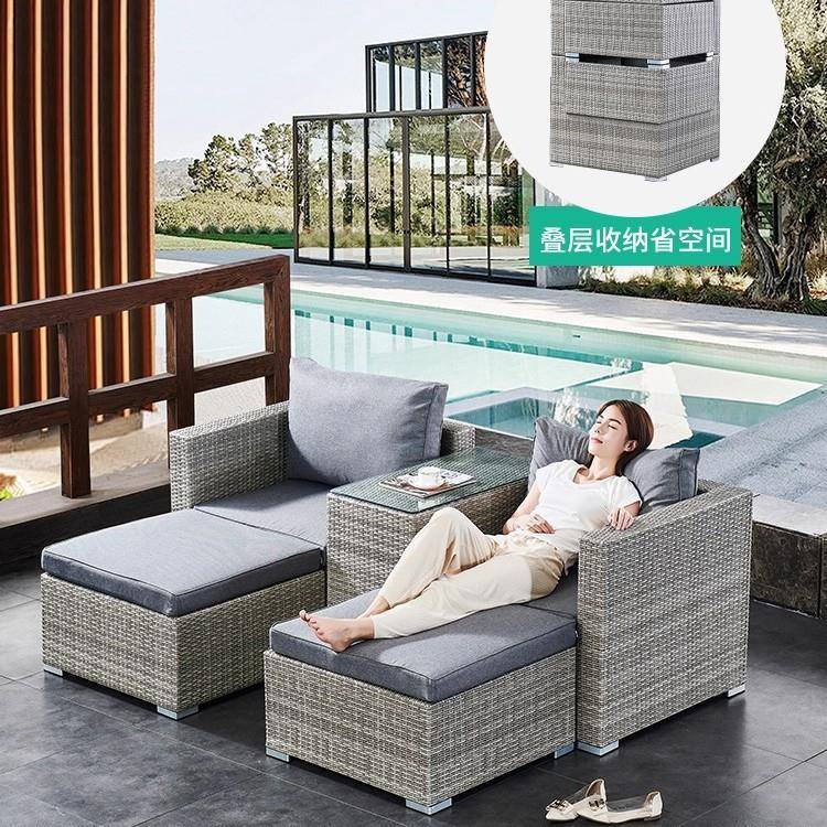 户外藤编沙发组合花园阳台创意藤沙发五件套庭院休闲藤椅茶几家具
