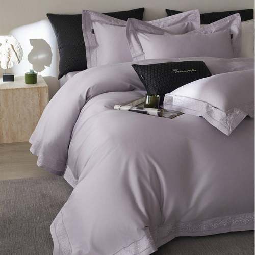 极简轻奢风纯色高定蕾丝宽边寝具床品纯棉长绒棉四件套家纺希贝尔