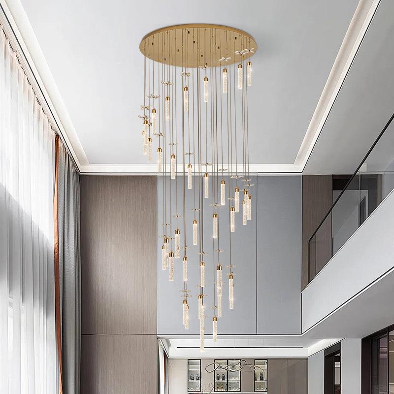 别墅客厅挑空楼梯长吊灯轻奢水晶复式楼大吊灯现代简约旋转灯具