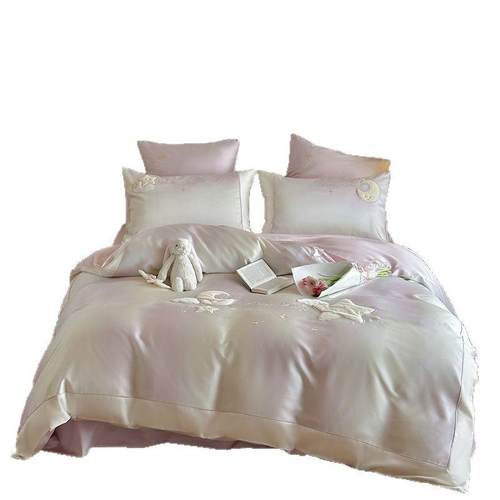 夏季少女心莱赛尔棉四件套透气渐变色印染星月刺绣被套床上用品