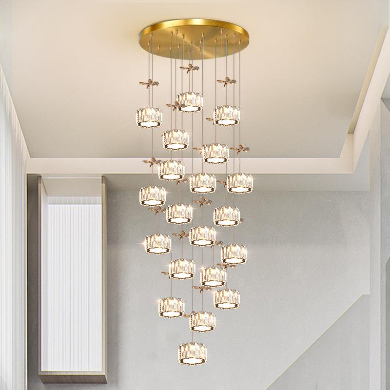 2025年新款楼梯吊灯复式挑空loft公寓水晶吊灯别墅楼梯间长吊灯