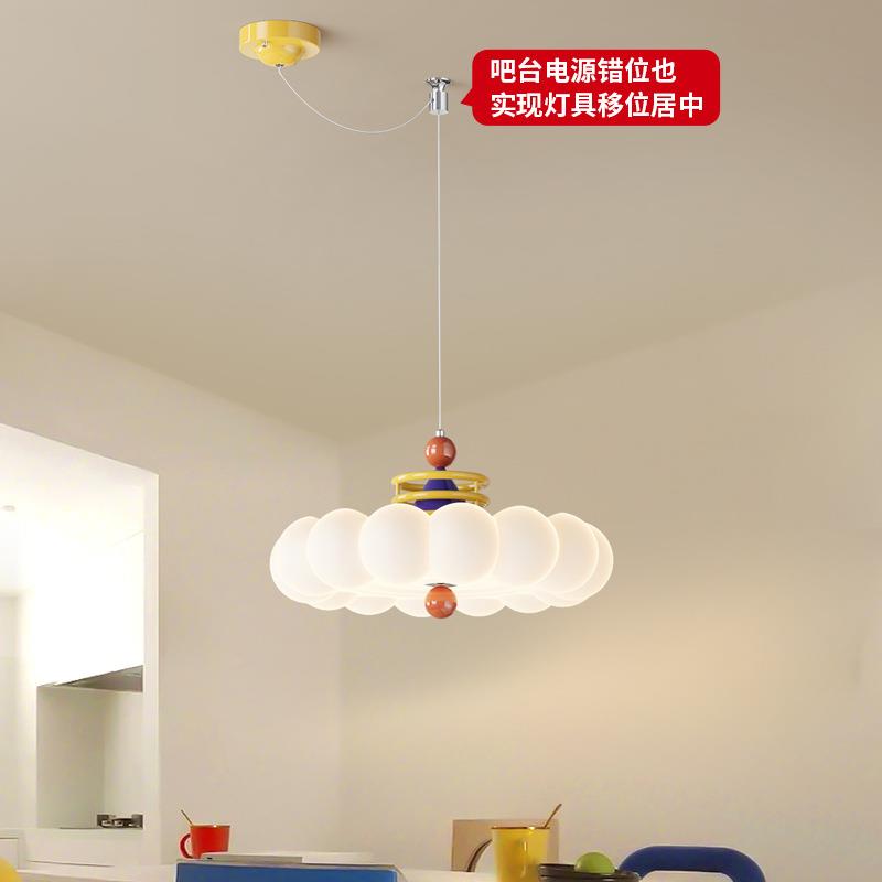 设计师奶油风餐厅吊灯全光谱护眼现代简约餐桌饭厅吧台氛围感吊灯
