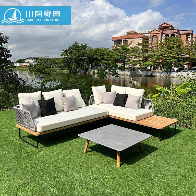 户外家具庭院天台实木桌椅露台别墅绳编凳子休闲防水防潮柚木家具