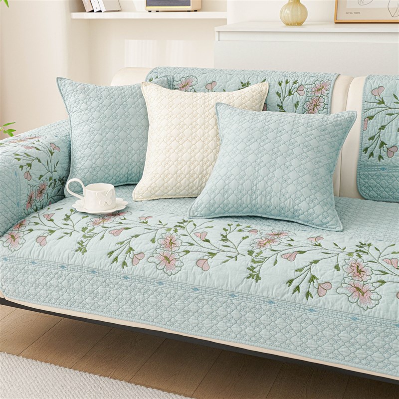 田园小清新全棉沙发垫四季通用布艺防滑客厅沙发套罩绗缝水洗坐垫