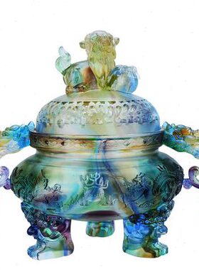 香炉鼎摆件熏香炉家居琉璃书房 实用狮子彩全装饰摆件吉祥香炉