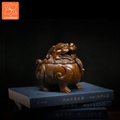 苏工家名紫胡庆松制瑞兽铜炉庆松禅意摆件铜堂复古熏香盘香香薰炉