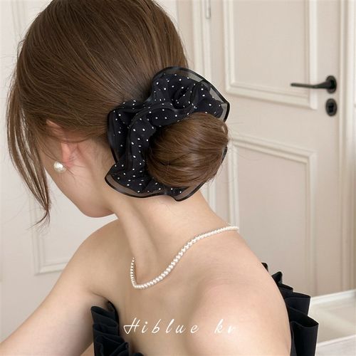 韩系黑色波点花边网纱大q肠发圈女绑头发绳2025新款夏天丸子头绳