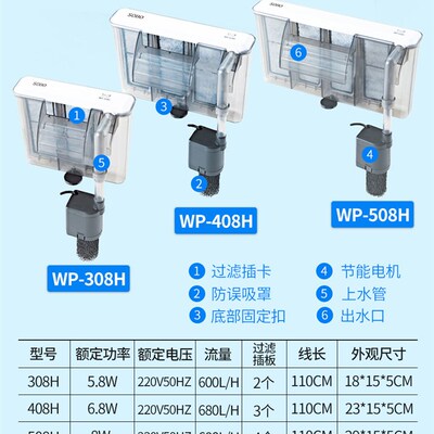 开放鱼缸草缸外挂瀑布过滤器WP-308H 408H 508H 638H替换滤板棉卡
