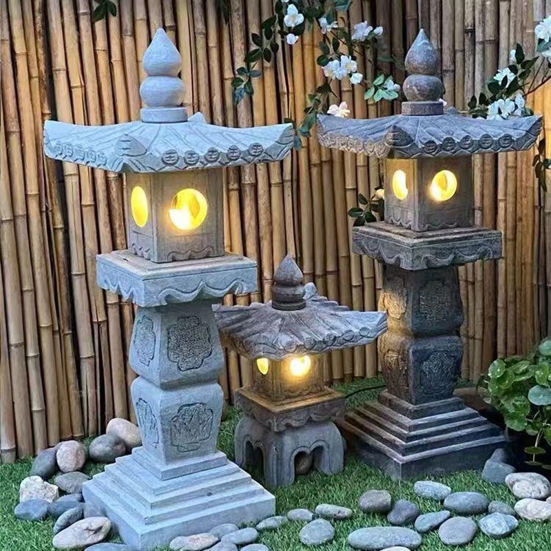 仿古庭院灯石灯日式园林摆件石头灯户外石板砖石V灯庭院古风大门