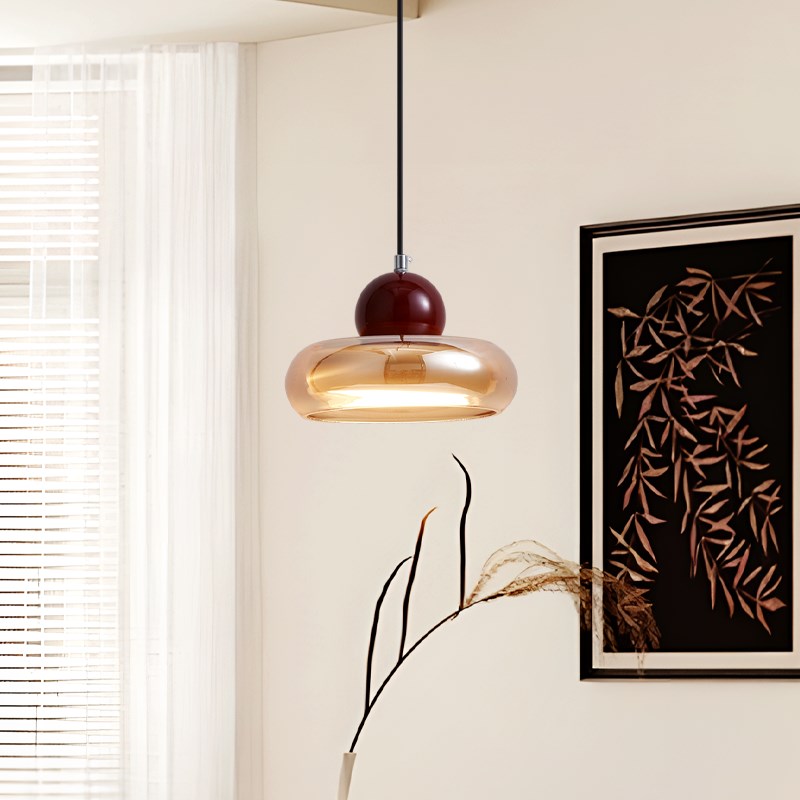 餐厅吊灯中古风创意个性琥珀玻璃高级感吧台餐桌卧室床U头吊灯668