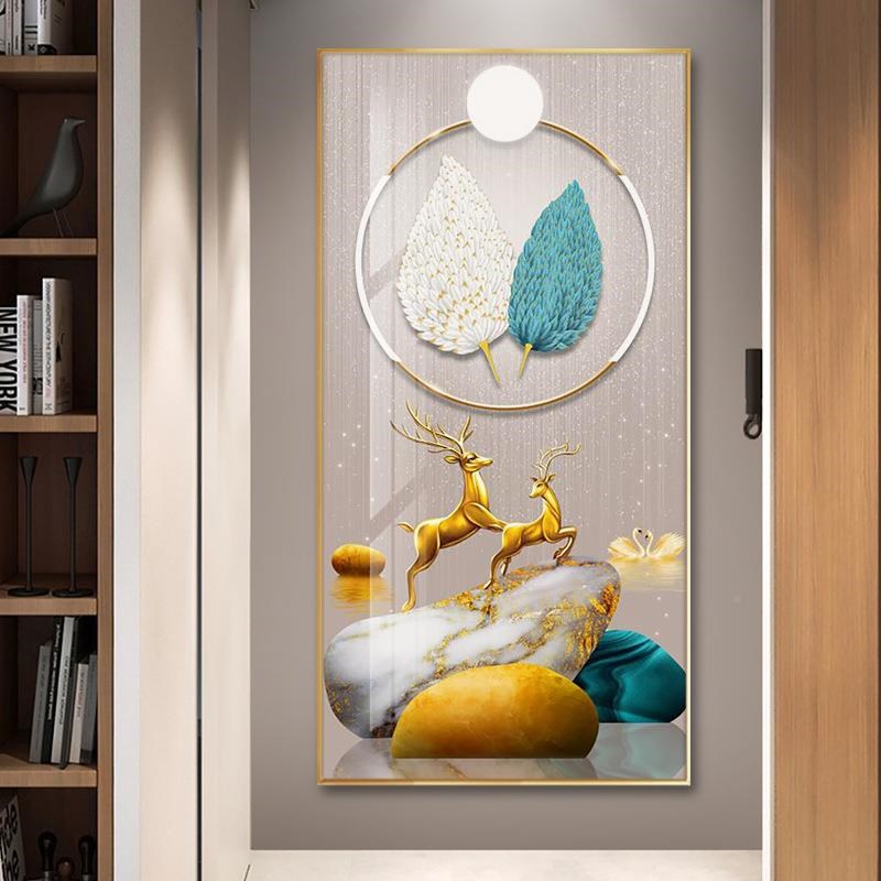【折扣价】入福进门现代禄约玄关挂画大气户走廊装简W饰画麋鹿客