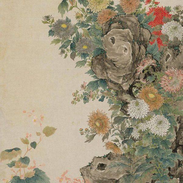 清沈焕菊石海棠图国画花鸟艺术微喷复制画宣纸画芯高清装饰画