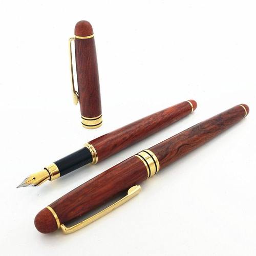 右厚红木钢笔木头笔学生书法练字墨囊可用礼品笔0.7刻字