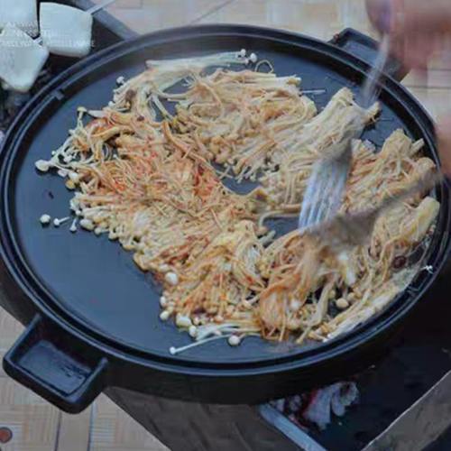 35cm圆形铸铁双面两用烤板烧烤盘牛排煎锅煎盘烙饼燃气炭火电陶炉