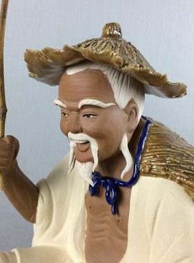 人物翁渔客厅陶瓷摆件现代公孙得钓鱼家居装饰品利办公室摆设招财