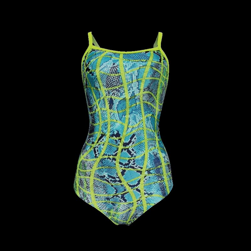 豆豆丁女士高端三角游泳衣绿蟒蛇竞速专业紧身性感露背中叉无胸垫