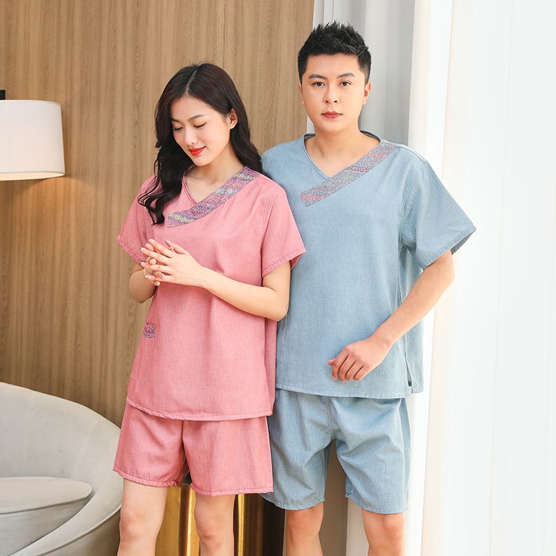 情侣装洗浴汗蒸服桑拿高档新款大码睡衣服男女加肥服款贡缎按摩服