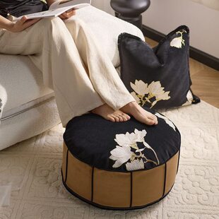 客厅玉兰花懒人沙发古风蒲团脚坐墩中榻榻米坐垫墩刺绣脚凳新中式