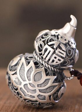 银吊坠丝转运花大号品银饰民族风生日礼物镂空藏福字葫芦挂件男女