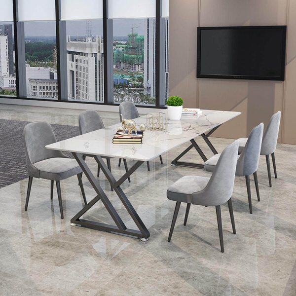 商用长方形现代办公洽谈桌接待会客北欧轻奢板餐桌椅岩厅桌子简约