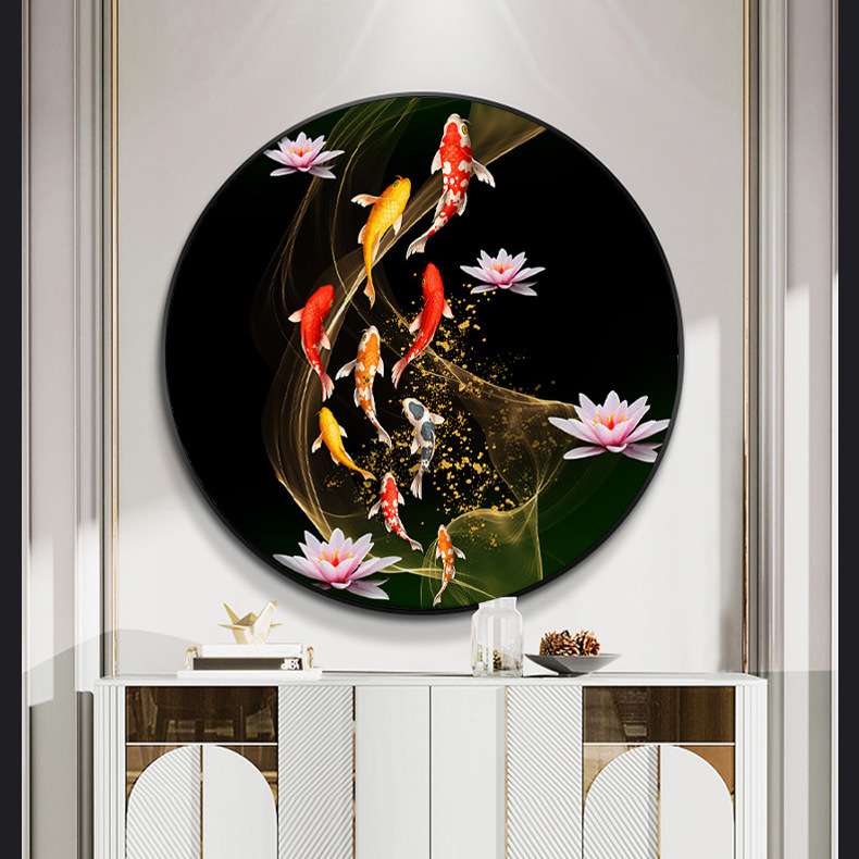 现代简约客厅圆形玄关装饰画年年有余走廊过道挂画书房餐厅壁画图片