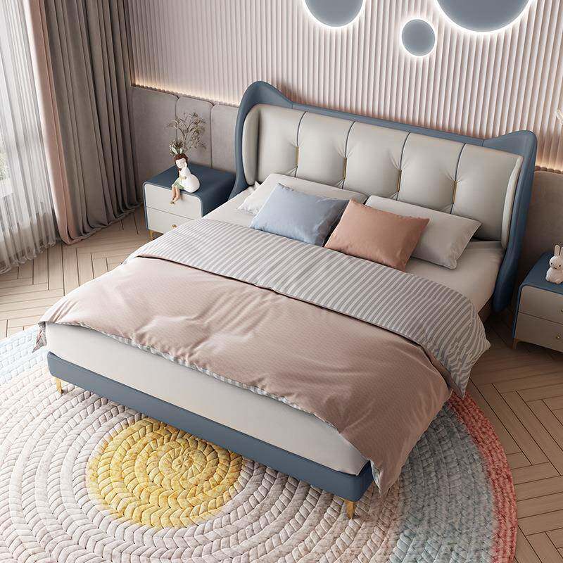 轻奢男孩儿童床皮床单人床实木1.5m青少年现代简约卧室女孩公主床