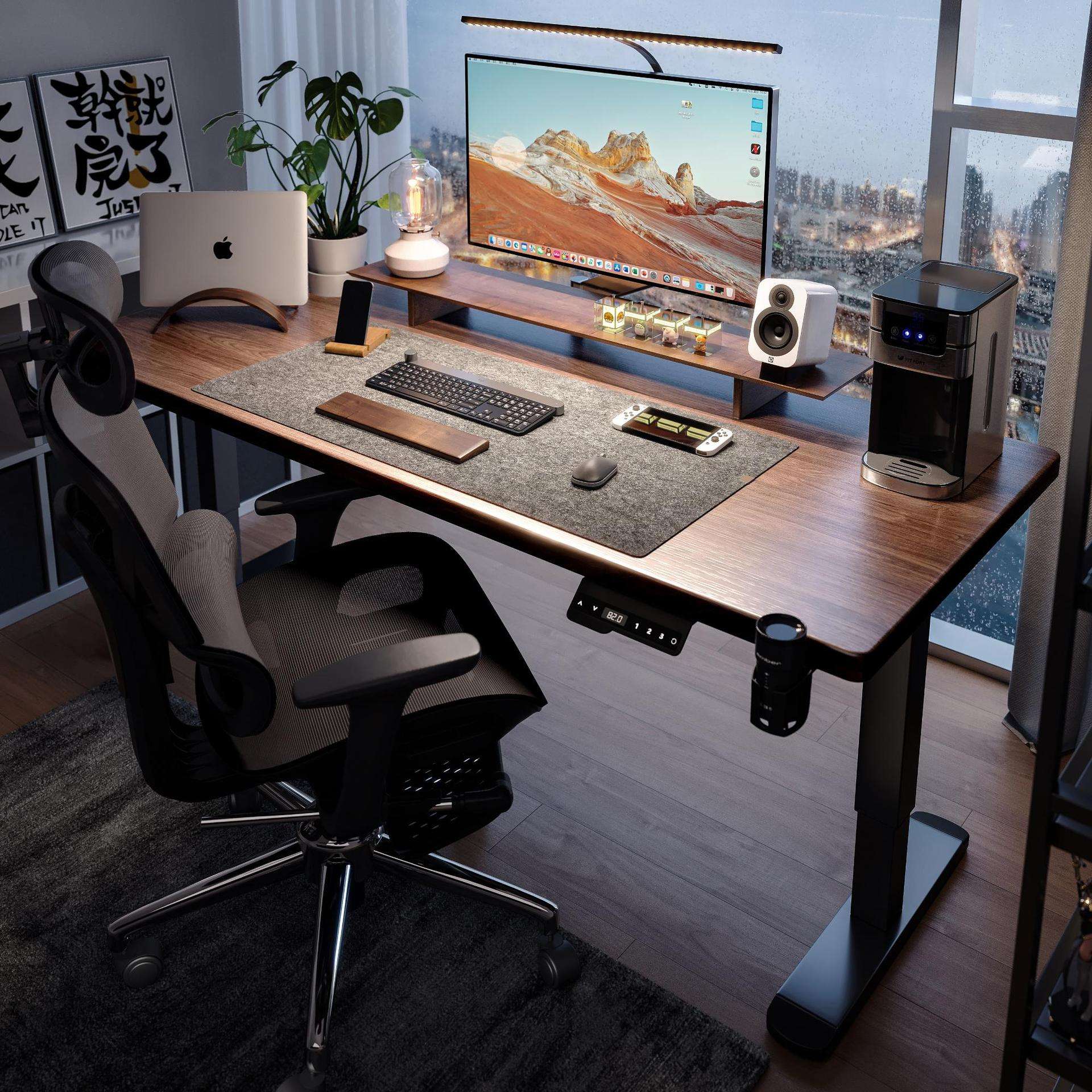 实木电动升降桌智能电脑桌可升降电竞桌子家用学习书桌办公工作台