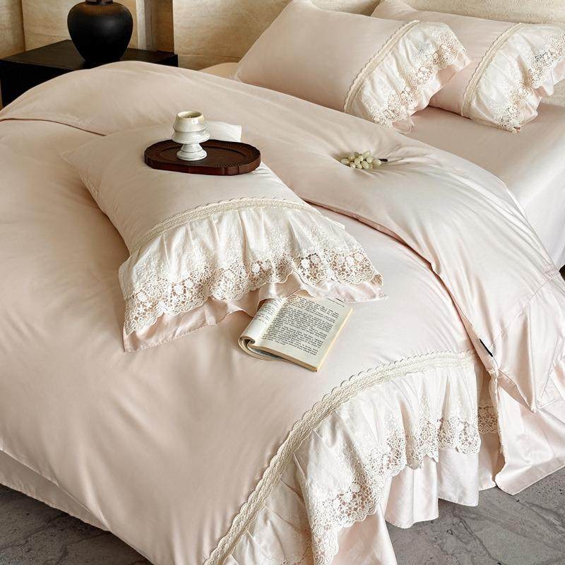 公主风四件套60支长绒棉法式蕾丝花边柔软纯棉床单床笠款套件