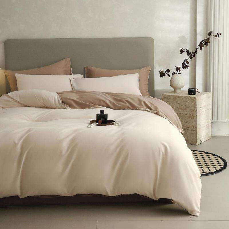 高端A类100支磨毛四件套纯棉纯色全棉保暖床单被套罩床笠床品套件