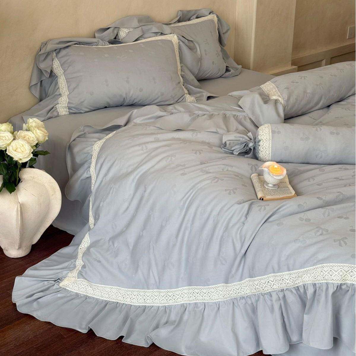 法式公主风全棉磨毛四件套少女心提花荷叶花边被套床单加厚床品